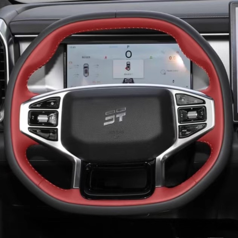 Car Steering Wheel Cover Anti Slip Breathable - Ręcznie szyty czerwony wino czarny pokrowiec
