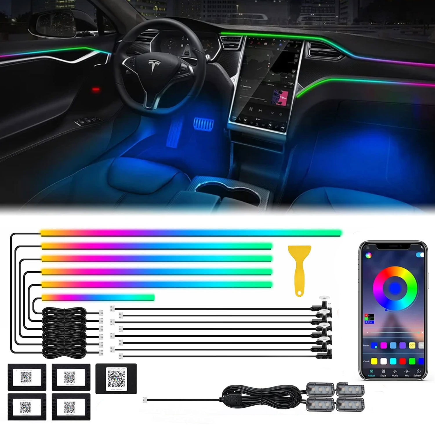 Led Ambient Interior Car Lights App Control - 18w1 Neonowe oświetlenie otoczenia wnętrza samochodu