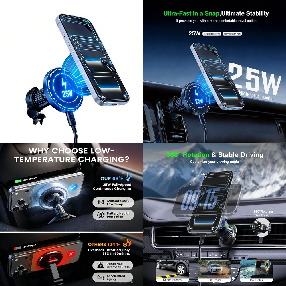 Magnetic Phone Holder For Car Vent - Mocna magnetyczna ładowarka bezprzewodowa do samochodu