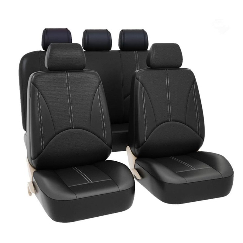 Leather Car Seat Covers Full Set Universal - Uniwersalne czarne pokrowce na siedzenia samochodowe